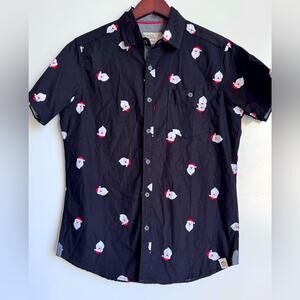 Free Planet Santa Claus Christmas SHORT SLEEVE BUTTON UP SHIRT Small 100% cotton